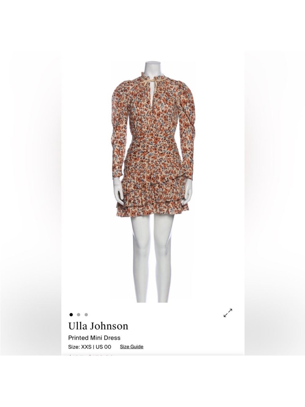 Ulla Johnson Rust and Cream Floral Ruffle Mini Dress